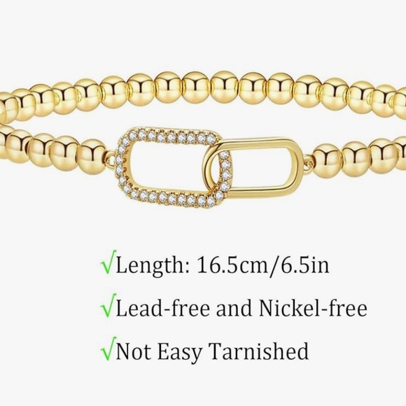 NEW 14K Gold Plated Gold Beaded Bracelet with Crystal Accents - Picture 3 of 3